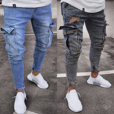Distressed Denim Cargo Pants Men