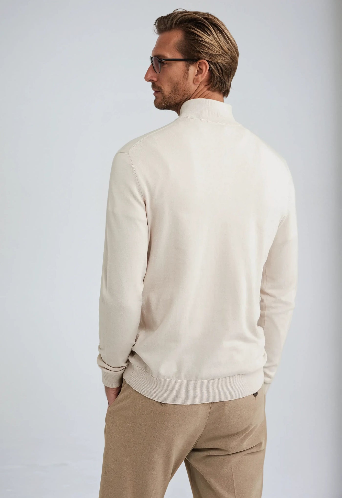 Carl - Beige Cotton Half-Zip Jumper