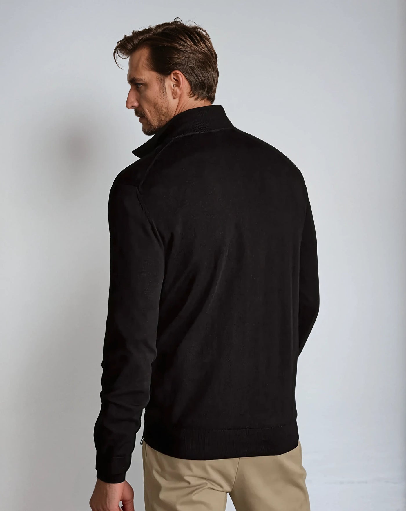 Anton - Men’s Black Cotton Half-Zip Jumper