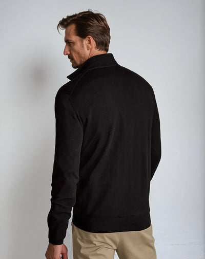 Anton - Men’s Black Cotton Half-Zip Jumper