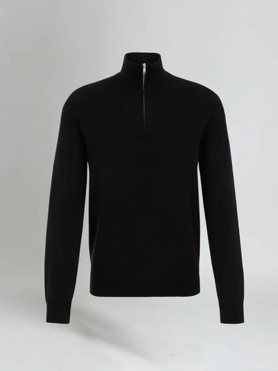 Anton - Men’s Black Cotton Half-Zip Jumper