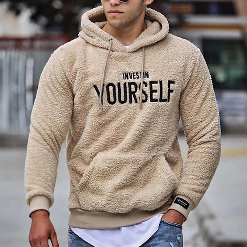 Embroidered Fleece Hoodie Sweater Men
