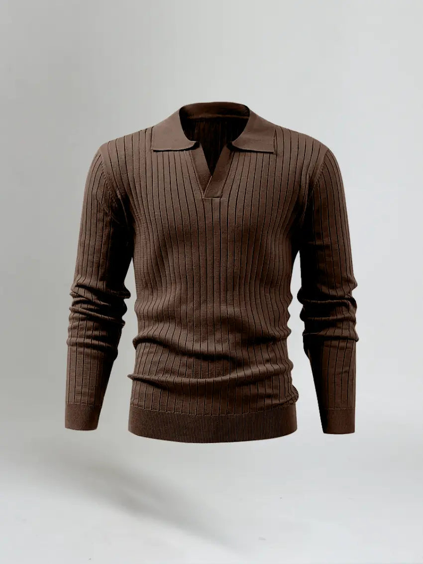 Old Money Brown Long Sleeve Polo