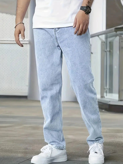 Light Wash Straight Leg Jeans Men