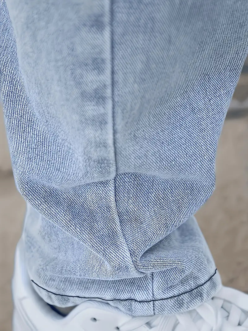 Light Wash Straight Leg Jeans Men