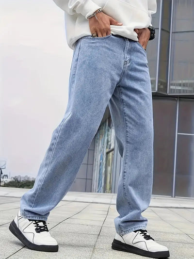 Light Wash Straight Leg Jeans Men