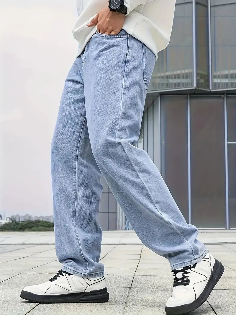 Light Wash Straight Leg Jeans Men