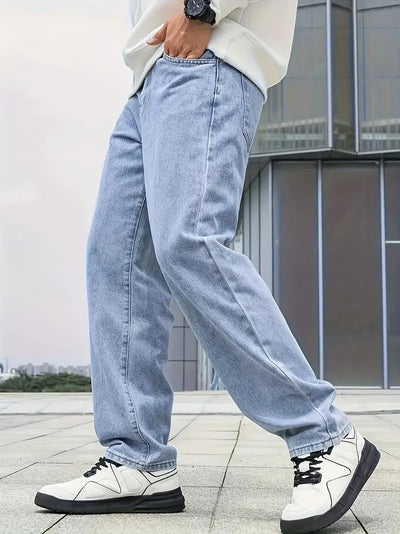 Light Wash Straight Leg Jeans Men