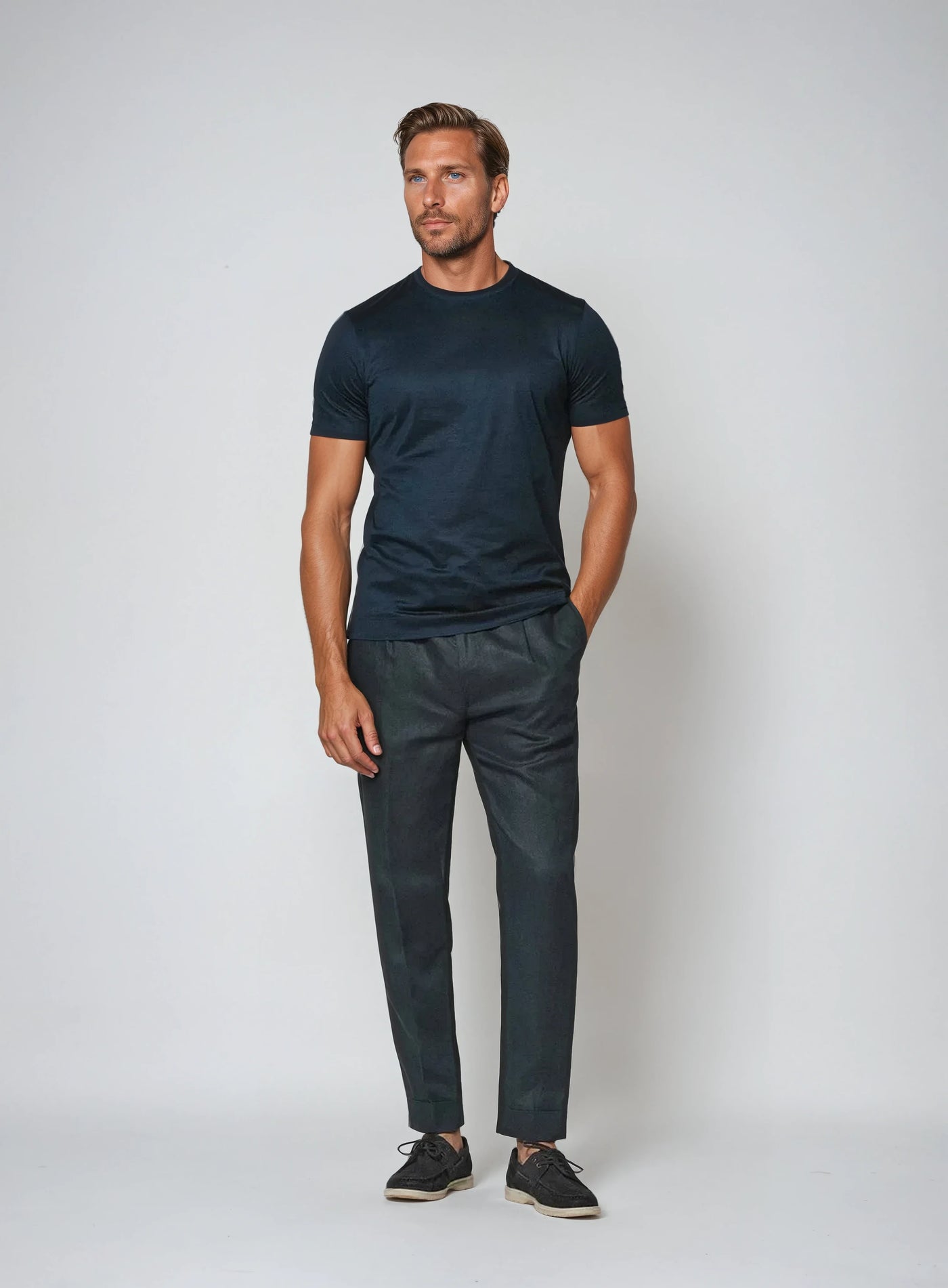 Marineblaues Baumwoll T-Shirt Herren