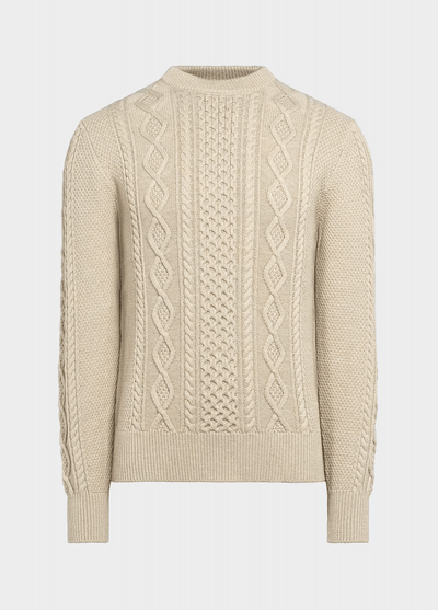 Beige-Strickpullover-mit-Zopfmuster-klassisches-Design