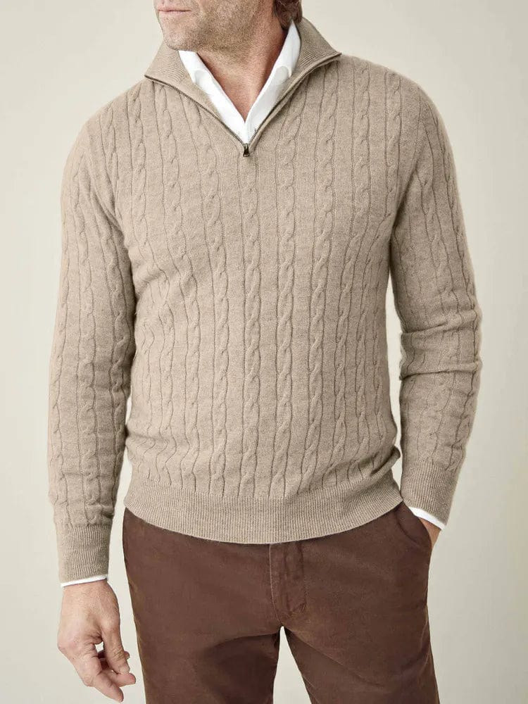 herren-kamelbeige-kabelstrickpullover-mit-halbreißverschluss-edles-design-und-klassische-silhouette-für-gehobenen-stil