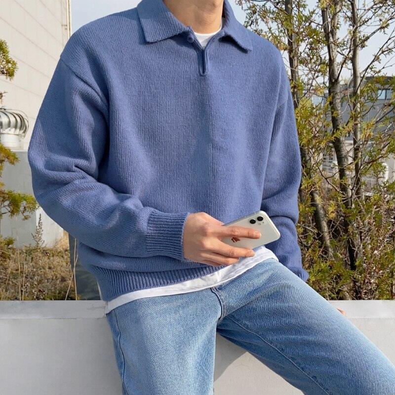 Herren-blau-Wollpullover-mit-Knopfleiste-vintage-inspiriertes-Design-eleganter-altgeld-Look