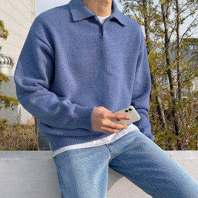 Herren-blau-Wollpullover-mit-Knopfleiste-vintage-inspiriertes-Design-eleganter-altgeld-Look