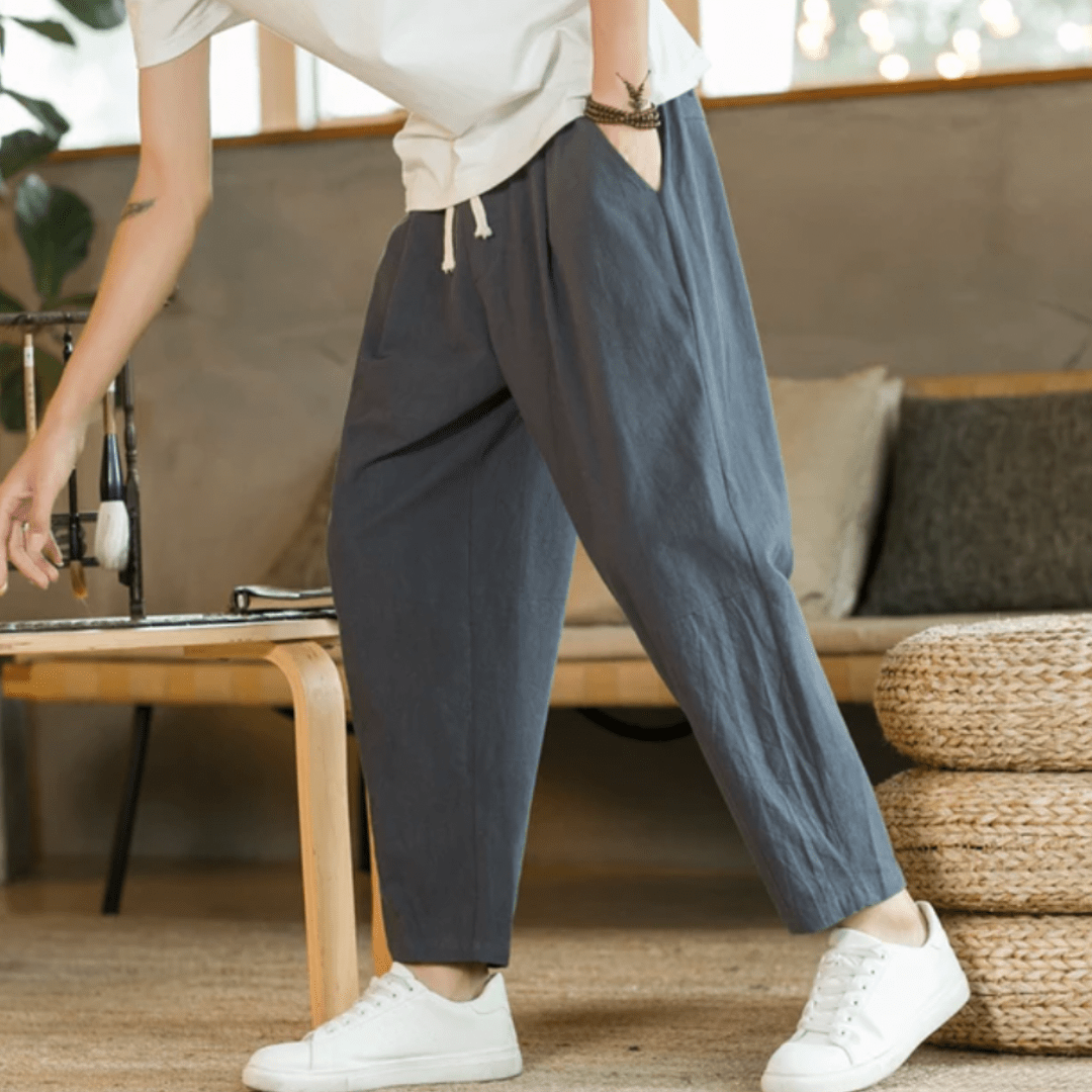 Herren-casual-leinen-Sommerhose-in-lockerer-Passform