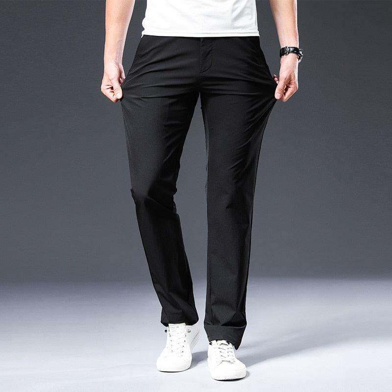 Herren-elegante-gerade-geschnittene-schwarze-hose-mit-schmalem-taillenbund