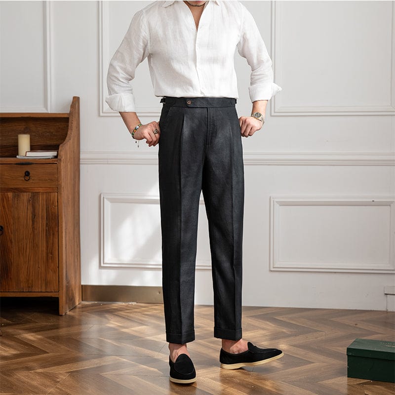 Herren-Leinenhose-schwarz-klassisches-Modell-strahlt-Eleganz aus