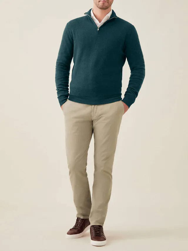 Herren-Waldgrün-Halbreißverschluss-Pullover-mit-stehkragen-zeitlos-elegantes-Design