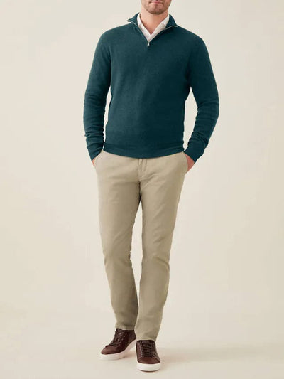 Herren-Waldgrün-Halbreißverschluss-Pullover-mit-stehkragen-zeitlos-elegantes-Design