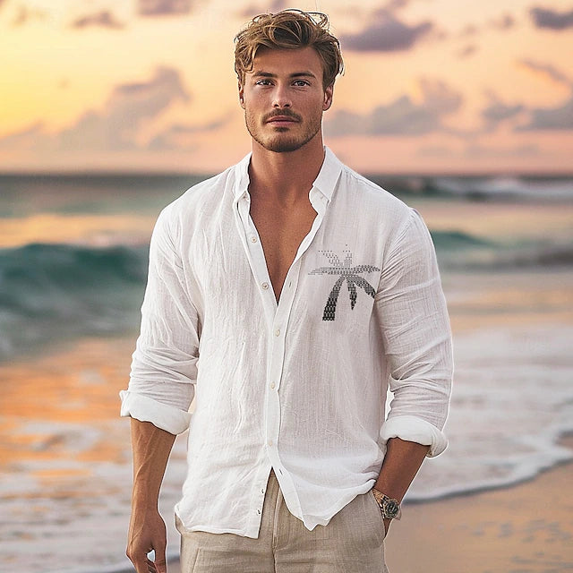 Premium weiße Leinenhemd Herren, stilvolles und atmungsaktives Leinenhemd von Marco Marino™.