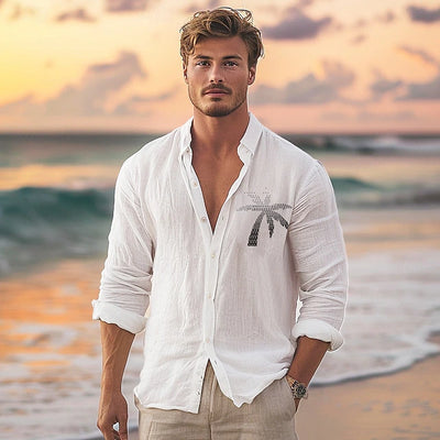 Premium weiße Leinenhemd Herren, stilvolles und atmungsaktives Leinenhemd von Marco Marino™.