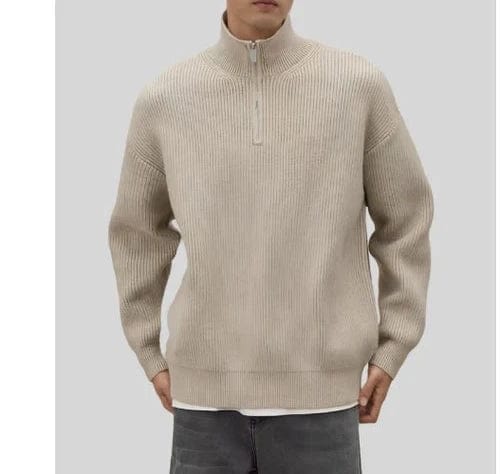 Herren Strickpullover mit Halb-Reißverschluss, atmungsaktiv und komfortabel.