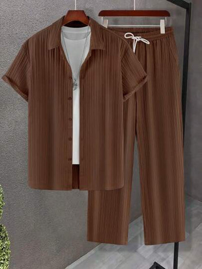 Herren-Button-Up-Hemd und Hose mit Kordelzug von Marco Marino™, vielseitig und stilvoll.