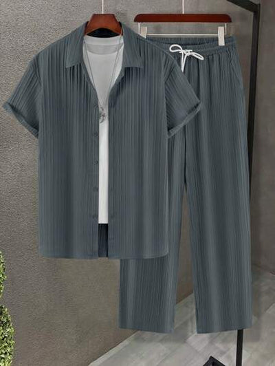 Herren-Button-Up-Hemd und Hose mit Kordelzug von Marco Marino™, vielseitig und stilvoll.