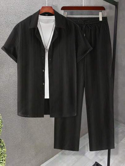 Herren-Button-Up-Hemd und Hose mit Kordelzug von Marco Marino™, vielseitig und stilvoll.