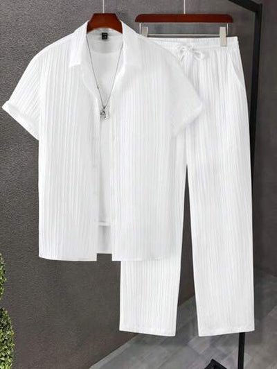 Herren-Button-Up-Hemd und Hose mit Kordelzug von Marco Marino™, vielseitig und stilvoll.