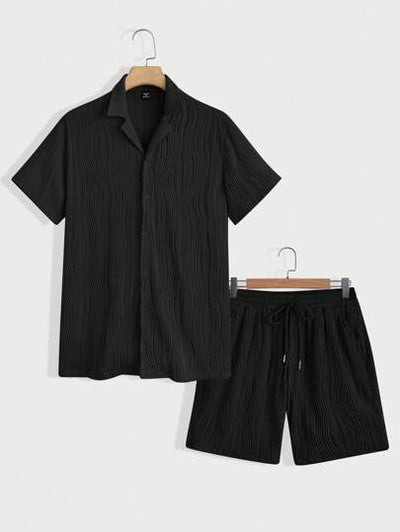 Marco Marino™ Herren Kurzarm-Shirt und Shorts Set in Unifarben für lässige Sommermode.
