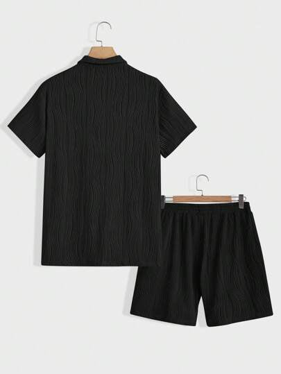 Marco Marino™ Herren Kurzarm-Shirt und Shorts Set in Unifarben für lässige Sommermode.