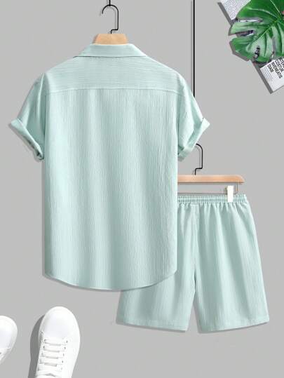 Marco Marino™ Herren Sommer Unifarben Hemd und Shorts Freizeit Set für den Urlaub.