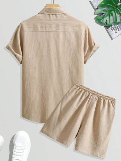 Marco Marino™ Herren Sommer Unifarben Hemd und Shorts Freizeit Set für den Urlaub.