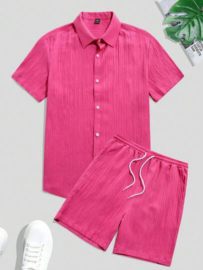 Marco Marino™ Herren Sommer Unifarben Hemd und Shorts Freizeit Set für den Urlaub.