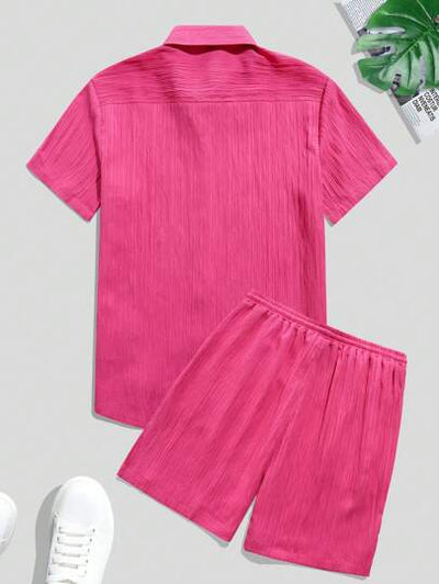 Marco Marino™ Herren Sommer Unifarben Hemd und Shorts Freizeit Set für den Urlaub.