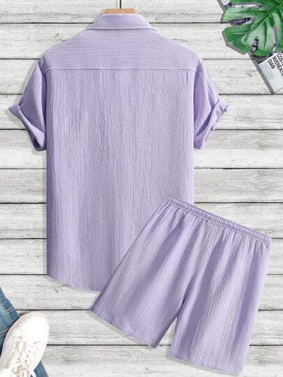 Marco Marino™ Herren Sommer Unifarben Hemd und Shorts Freizeit Set für den Urlaub.