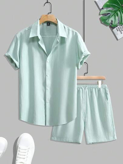 Marco Marino™ Herren Sommer Unifarben Hemd und Shorts Freizeit Set für den Urlaub.