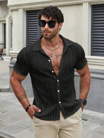 Marco Marino™ Herren Sommerhemd in Unifarben, leicht und atmungsaktiv.