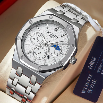 Luxus Quarzuhr mit Edelstahl-Design, wasserdicht und präziser Zeitmessung für Herren und Damen.