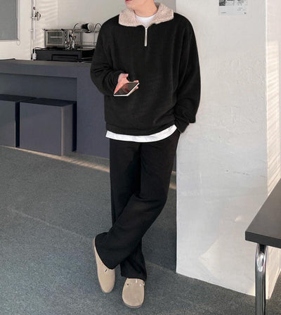 Winter-Halb-Zip-Sweatshirt-Mit-Plüsch-Futter-Marco Marino