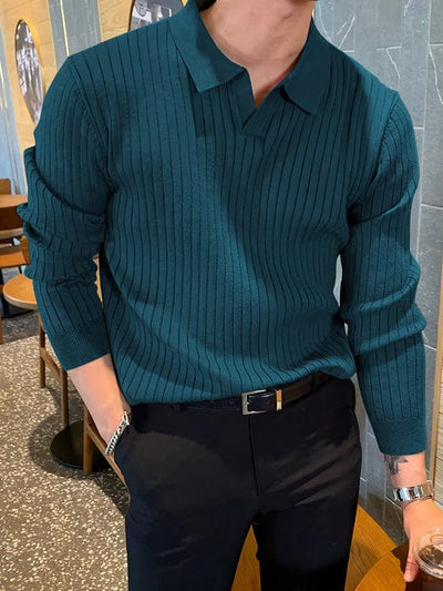 Marco Marino™ gerippter Polo-Pullover, stilvolles und langlebiges Strickdesign für jede Saison.