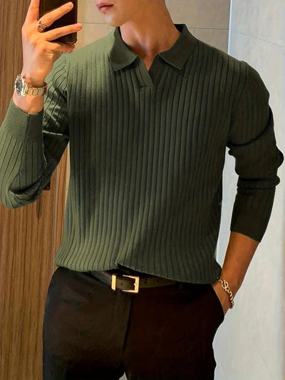 Marco Marino™ gerippter Polo-Pullover, stilvolles und langlebiges Strickdesign für jede Saison.