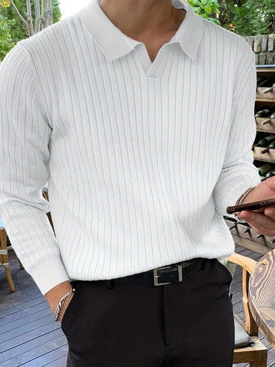 Marco Marino™ gerippter Polo-Pullover, stilvolles und langlebiges Strickdesign für jede Saison.
