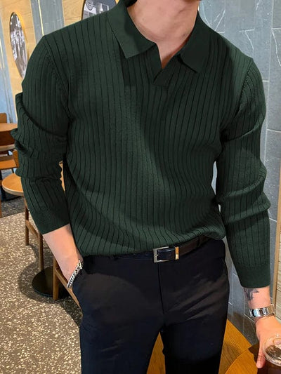 Marco Marino™ gerippter Polo-Pullover, stilvolles und langlebiges Strickdesign für jede Saison.