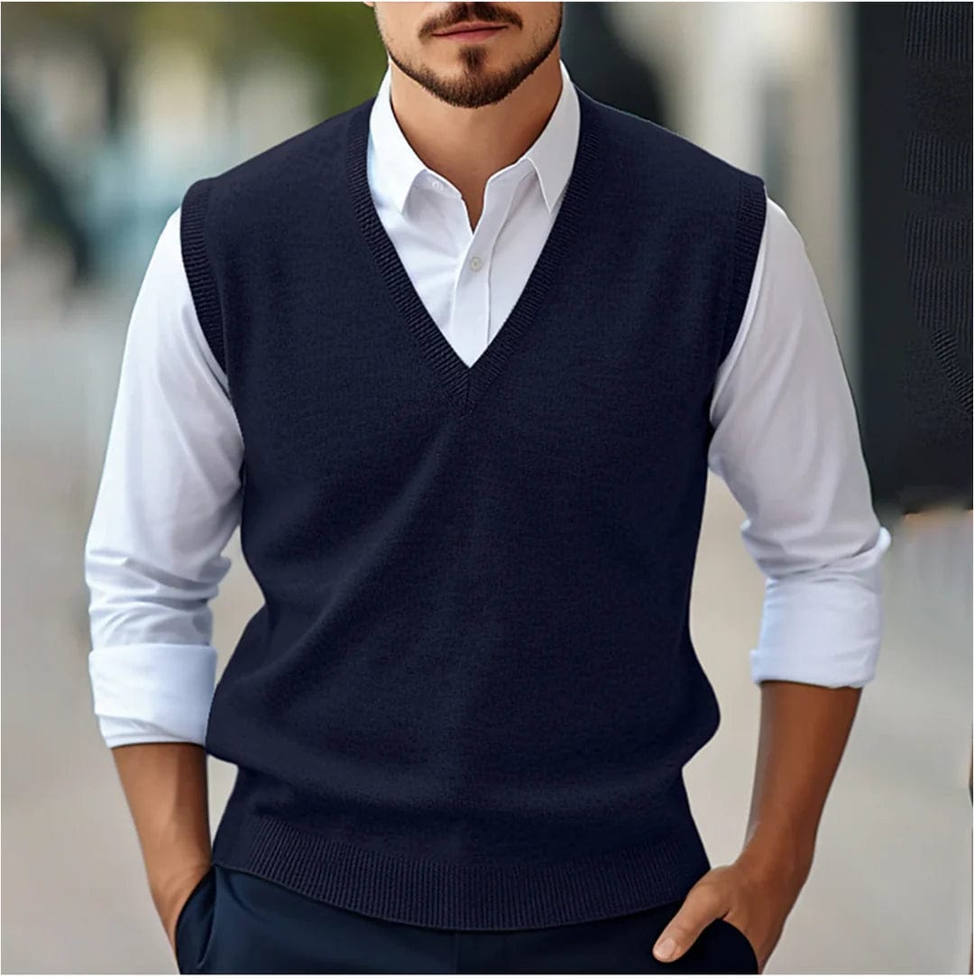 Marco Marino™ Stilvoller Ärmelloser V-Ausschnitt Pullover für Herren, leicht, atmungsaktiv und vielseitig zum Layern oder alleine tragen.