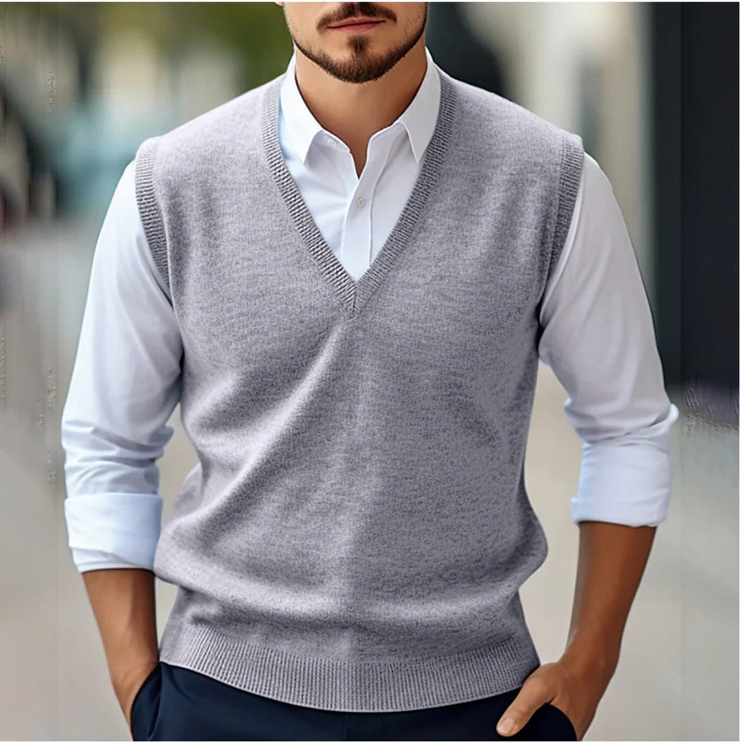 Marco Marino™ Stilvoller Ärmelloser V-Ausschnitt Pullover für Herren, leicht, atmungsaktiv und vielseitig zum Layern oder alleine tragen.