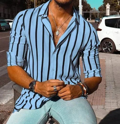 Modernes und atmungsaktives Gestreiftes Sommerhemd Herren von Marco Marino™, ideal für den Sommer.

