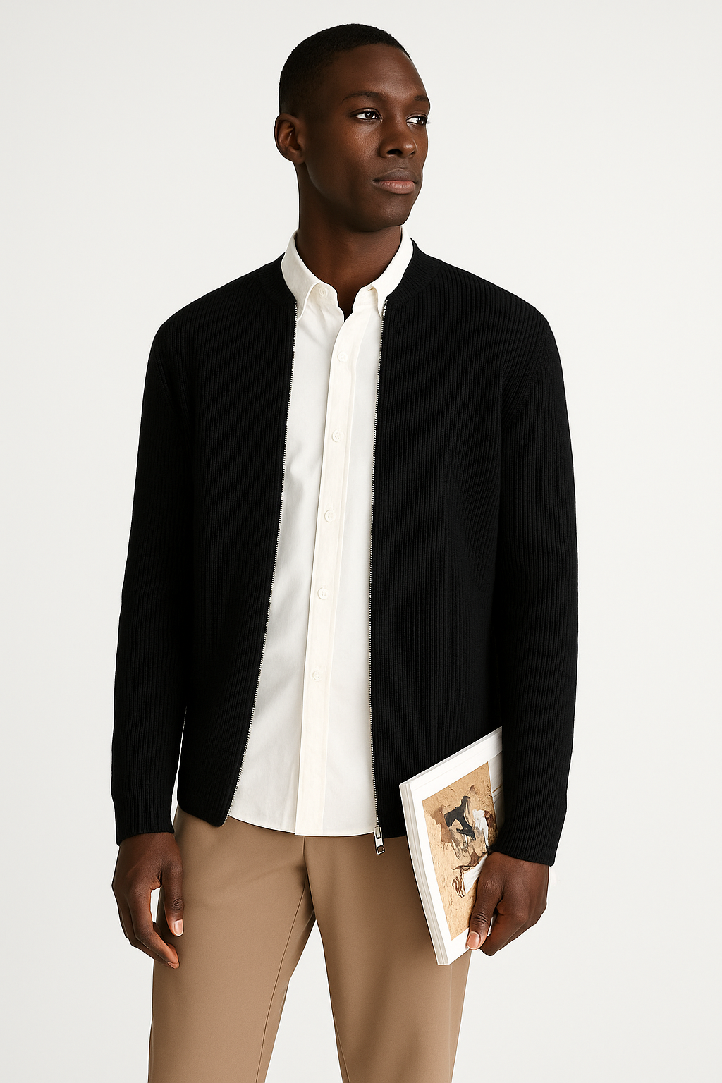 George - Soft Knit Zip-Up Cardigan with Ribbed Texture