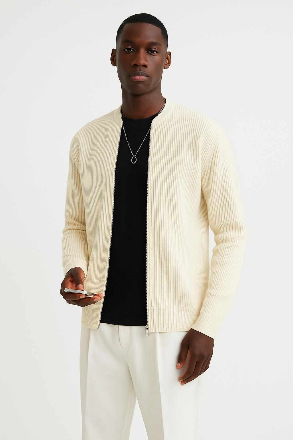 George - Soft Knit Zip-Up Cardigan with Ribbed Texture