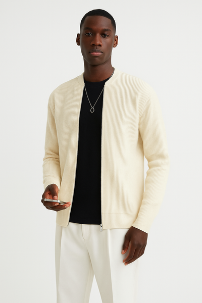 George - Soft Knit Zip-Up Cardigan with Ribbed Texture